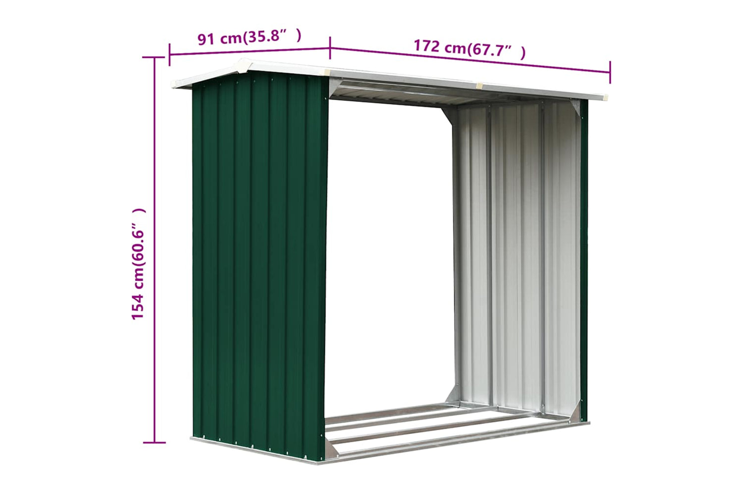 vidaXL 47080 Log Storage Shed Galvanised Steel 172x91x154cm Green-5