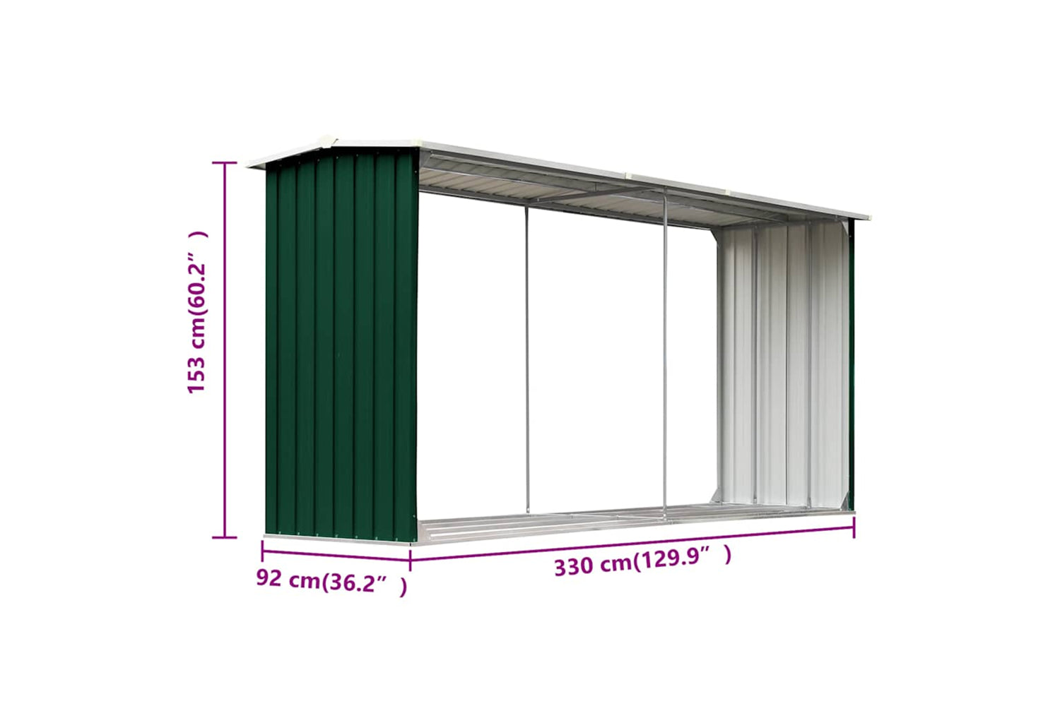 vidaXL 47086 Garden Log Storage Shed Galvanised Steel 330x92x153cm Green-5