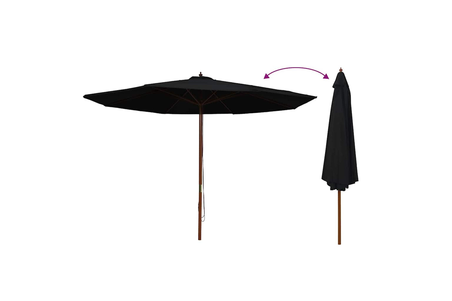 vidaXL 47138 Outdoor Parasol With Wooden Pole 350cm Black-3