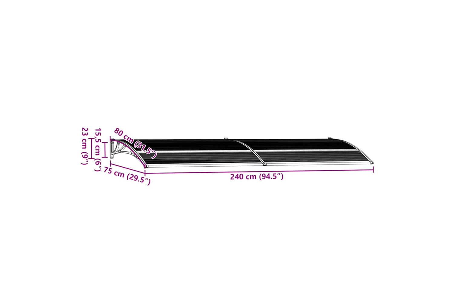 Vidaxl Door Canopy Black 240x75 Cm Pc-7