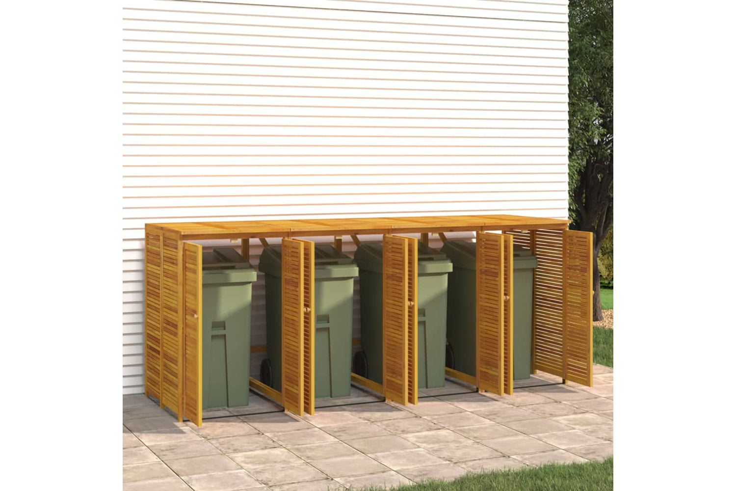vidaXL 3155241 Quadruple Garbage Bin Shed 280x89x117cm Solid Wood Acacia-4