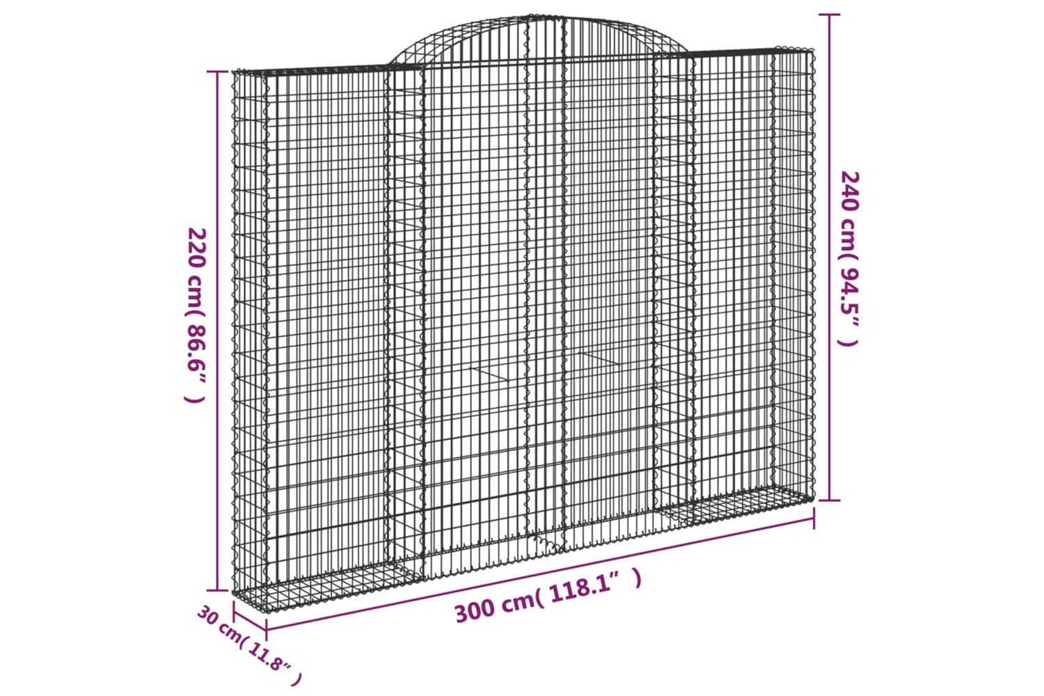 vidaXL 153511 Arched Gabion Basket 300x30x220/240cm Galvanised Iron-4