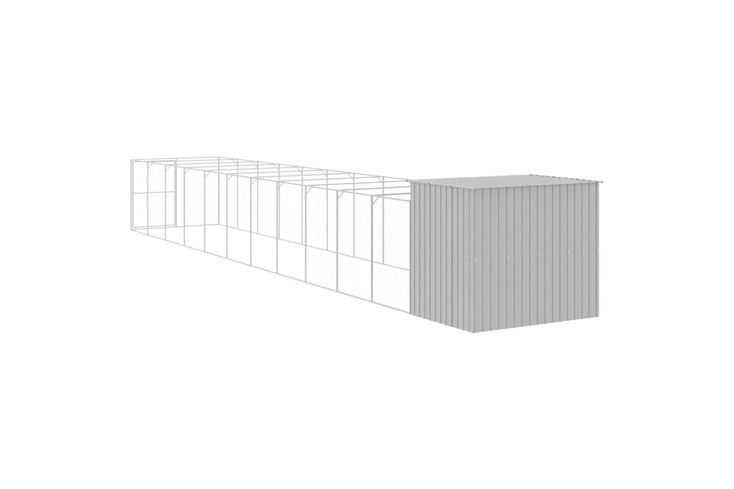 vidaXL 3189130 Dog House With Run Light Grey 214x1273x181cm Galvanised Steel-4