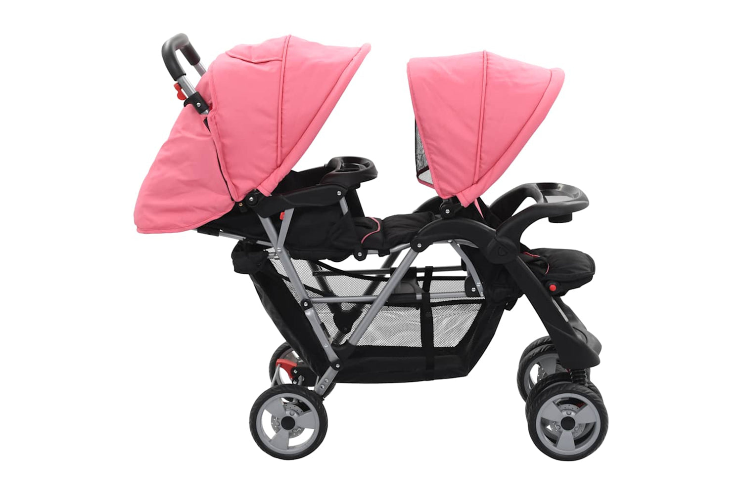 Vidaxl Tandem Stroller | Pink/Black Steel-3
