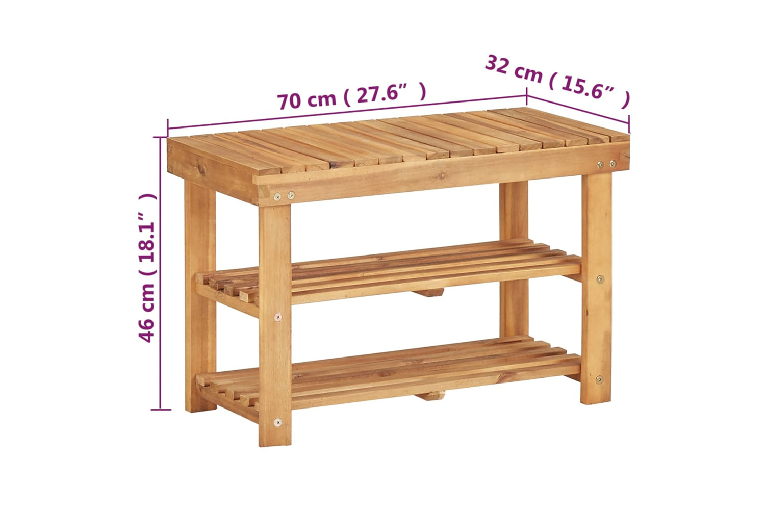 vidaXL 45930 Shoe Rack 70x32x46cm Solid Acacia Wood-5