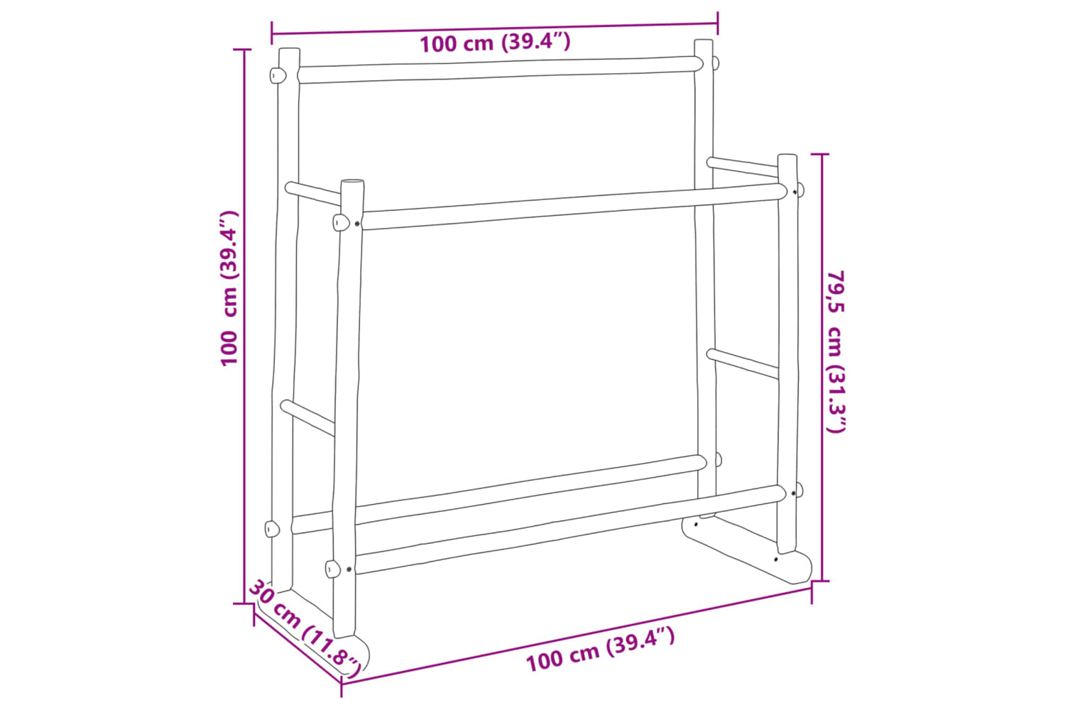 vidaXL 368042 Clothes Rack 100x30x100cm Bamboo-6