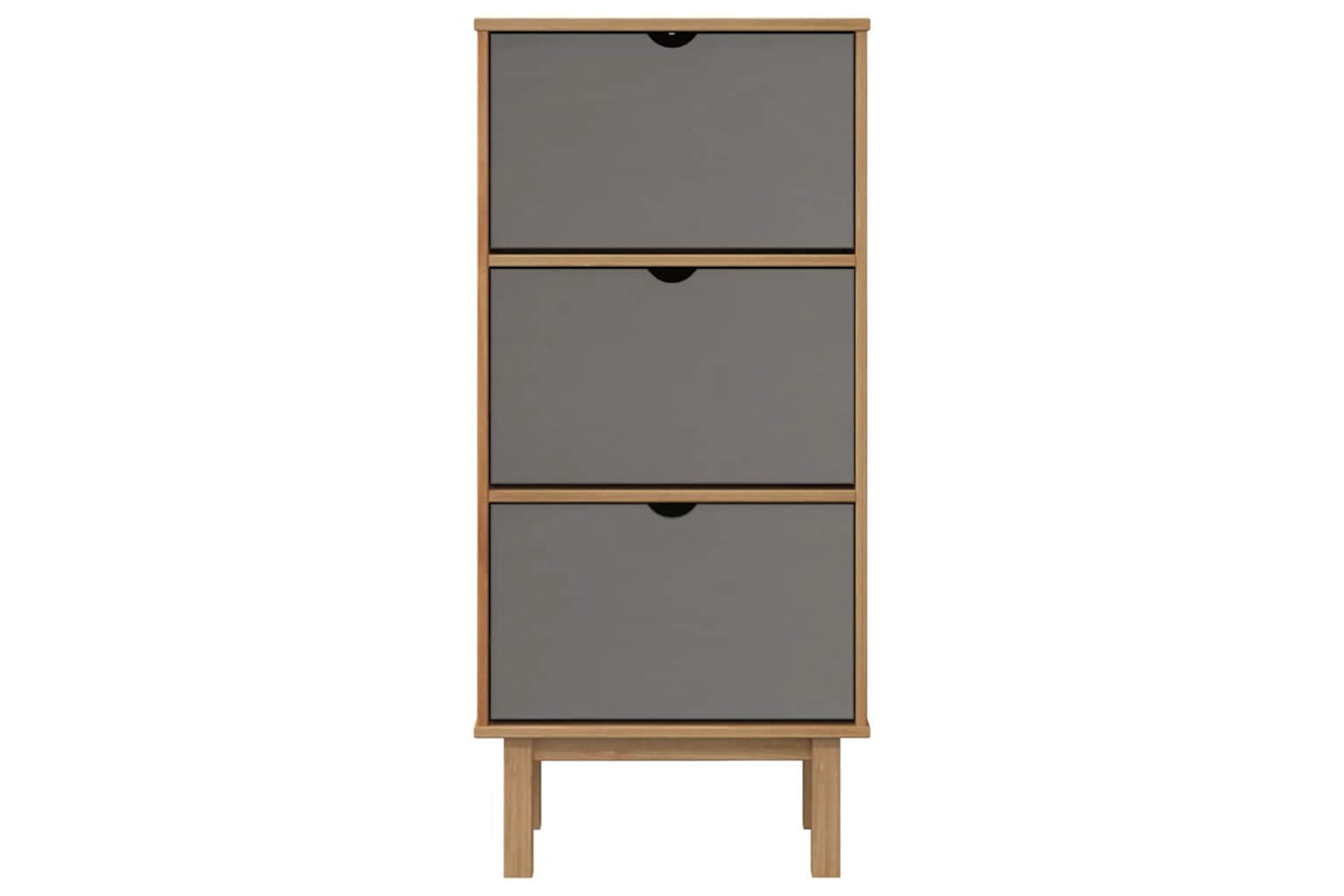 Vidaxl Shoe Cabinet Otta With 3 Drawers Brown&grey Solid Wood Pine-3