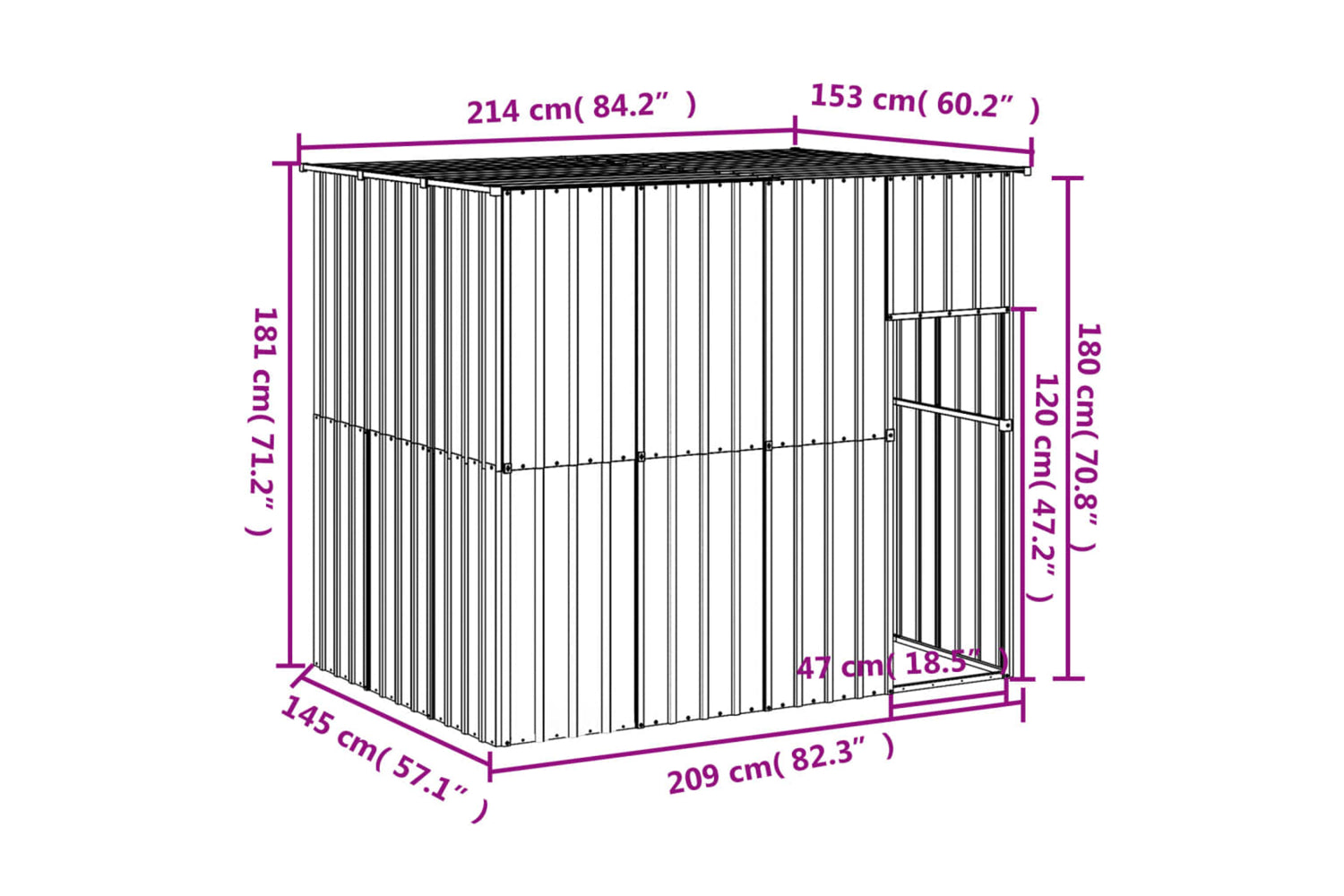 vidaXL 172372 Dog House With Roof Light Grey 214x153x181cm Galvanised Steel-4