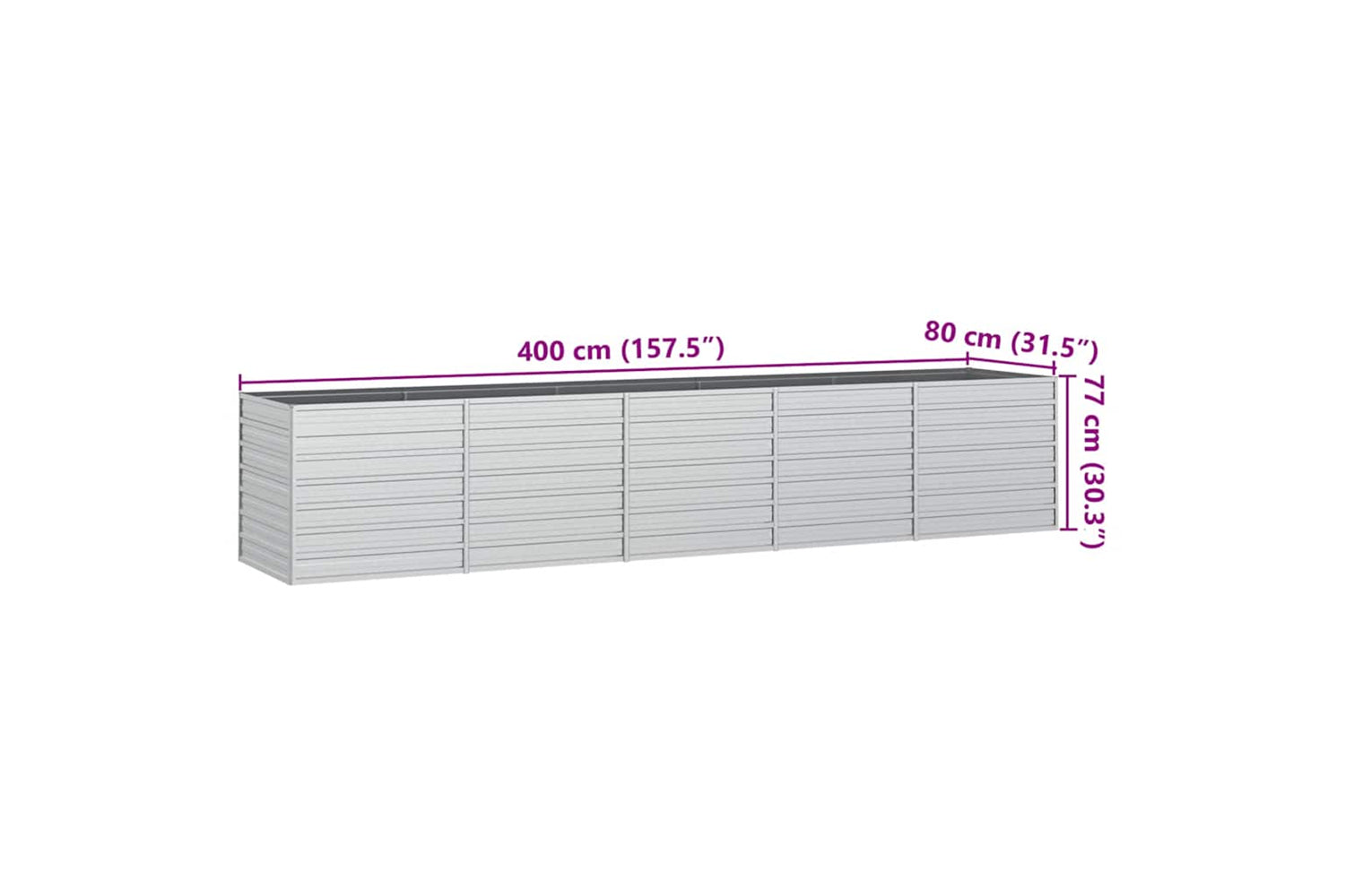 Vidaxl Garden Raised Bed 400x80x77 Cm Galvanized Steel Silver-6