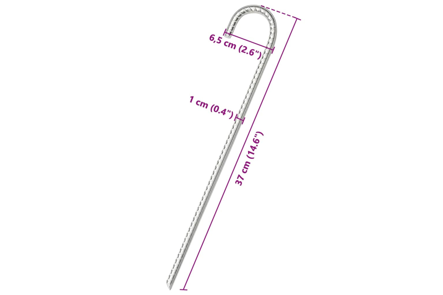 vidaXL 4009341 Tent Pegs 6 Pcs 37cm x 10mm Galvanised Steel-5