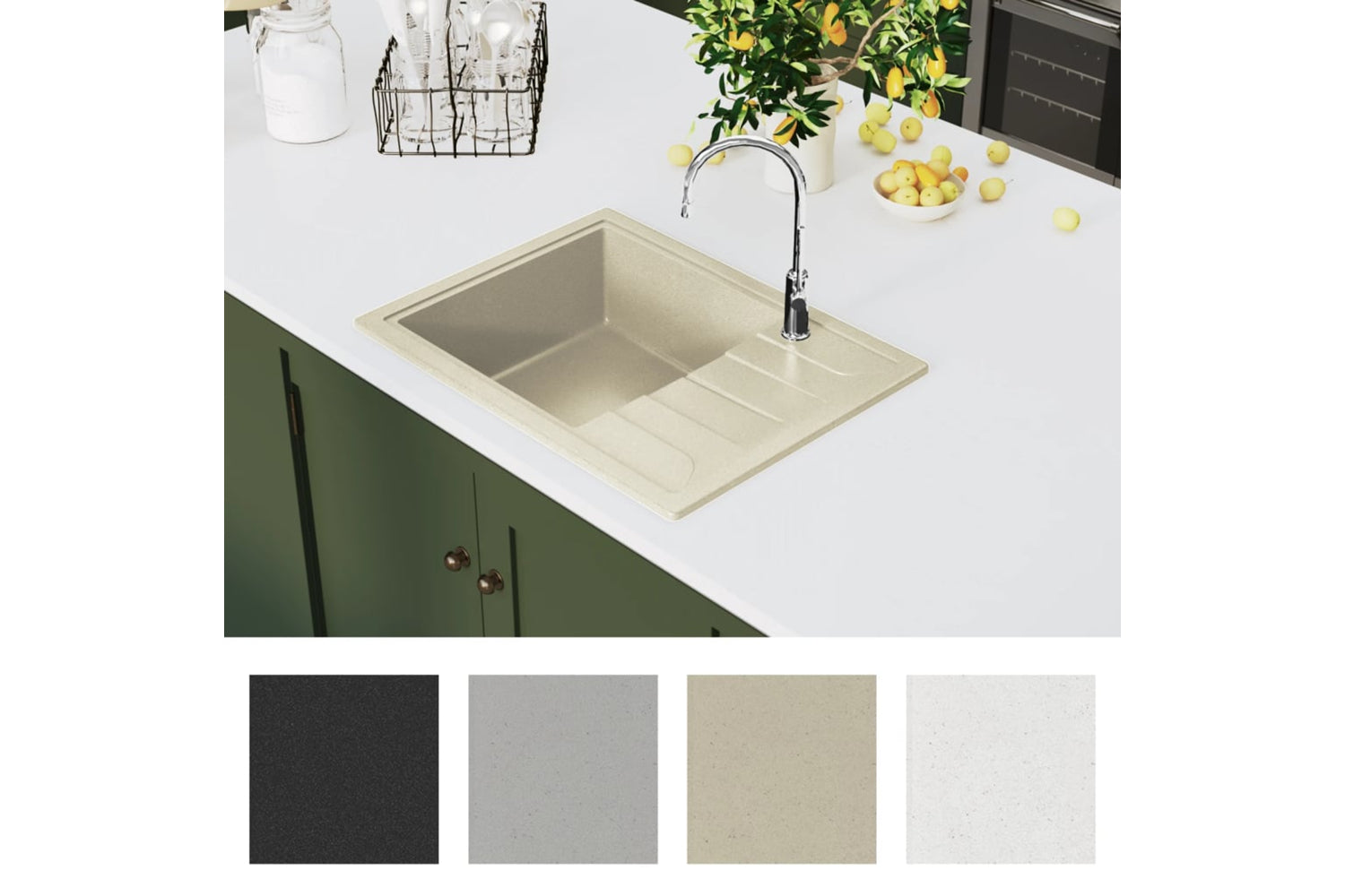 Vidaxl Kitchen Sink With Overflow Hole Oval Beige Granite-2