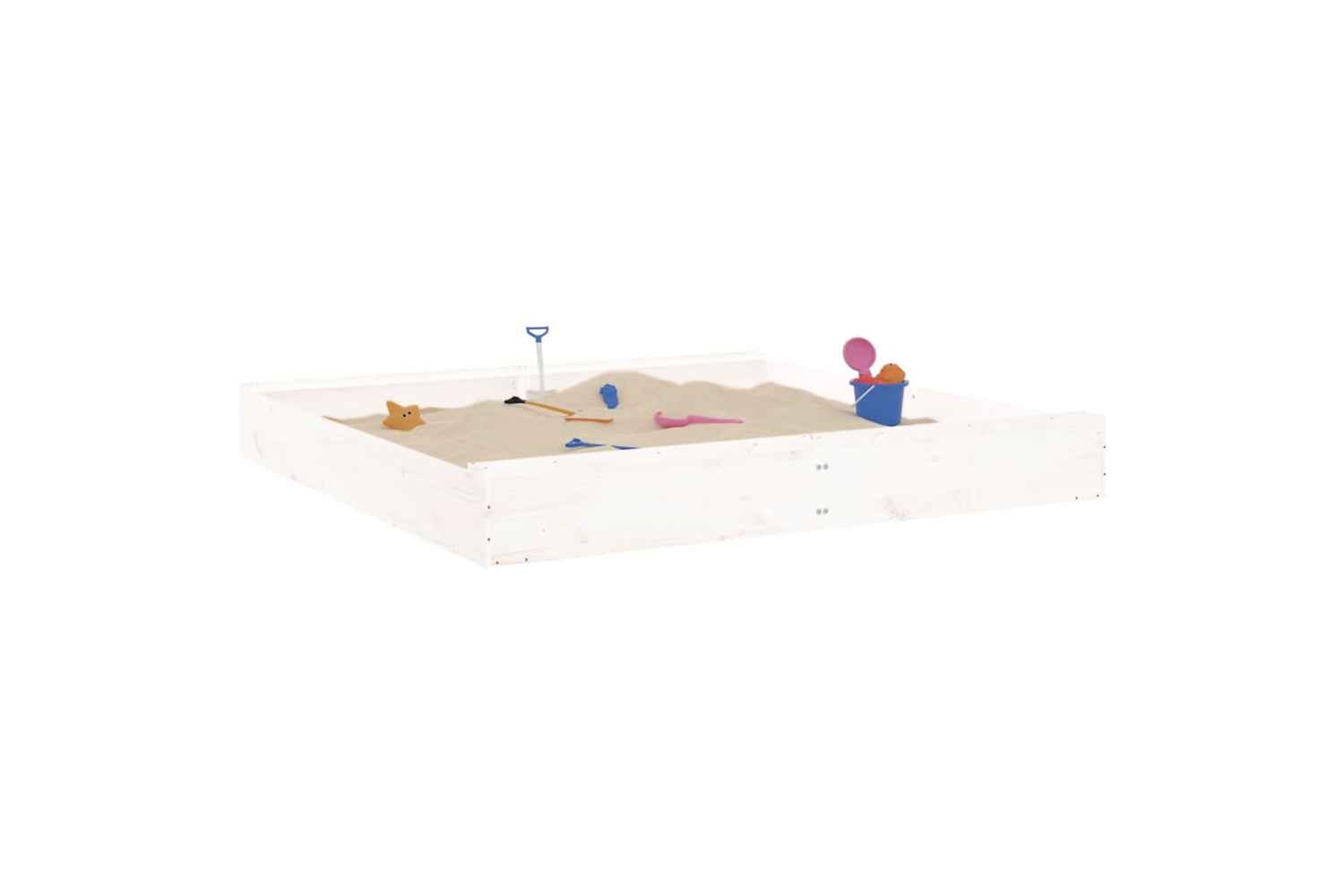 vidaXL 825038 Sandbox With Seats White Square Solid Wood Pine-2