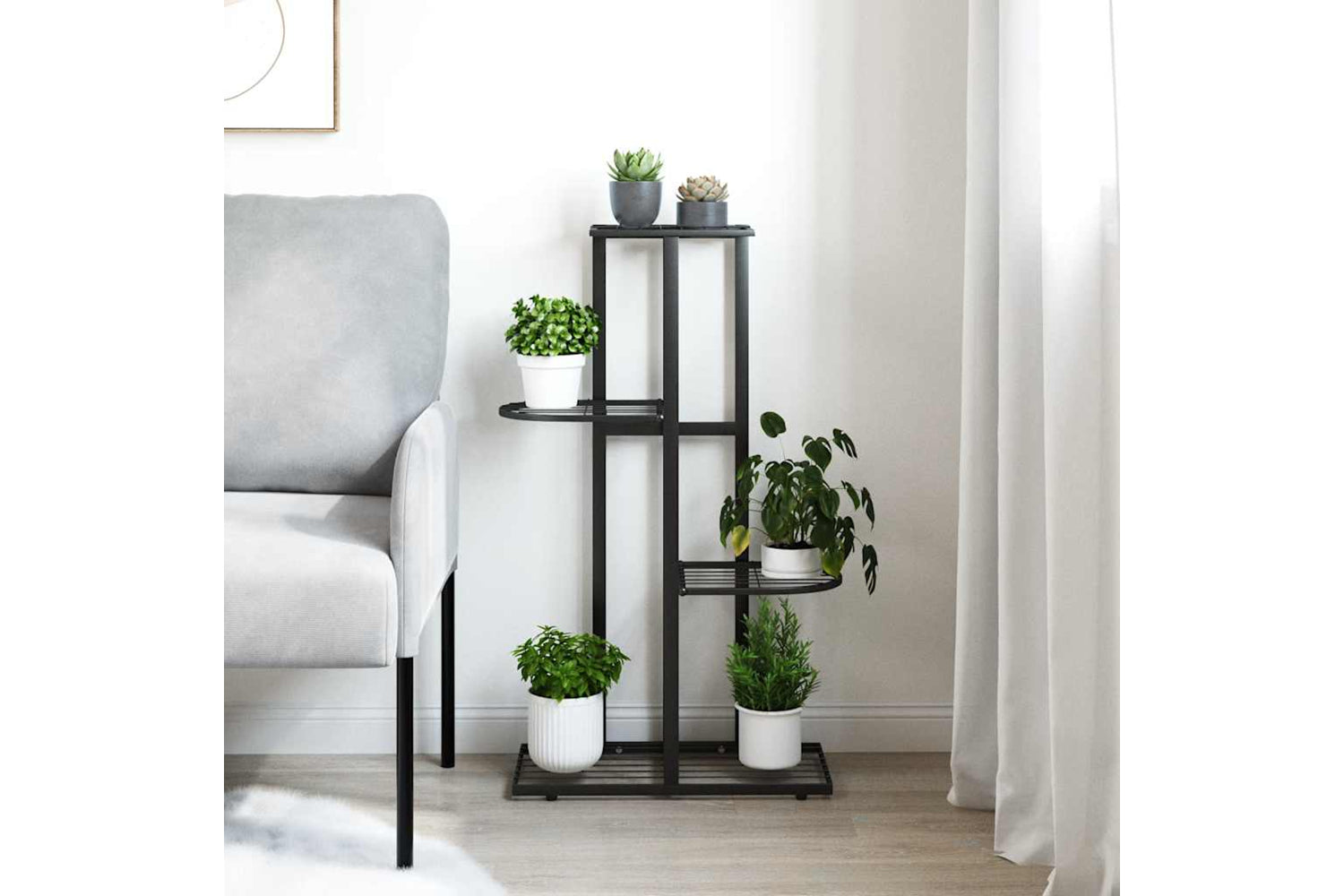 vidaXL 336108 4-floor Flower Stand 43x22x76cm Black Metal-2