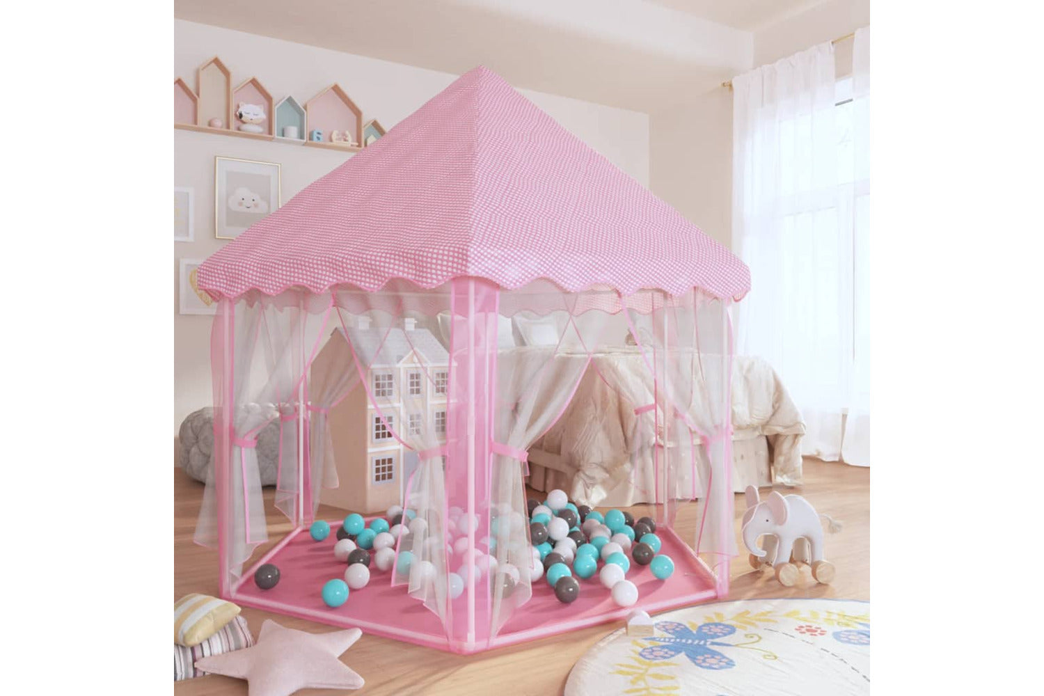 vidaXL 3107713 Princess Play Tent With 250 Balls Pink 133x140cm-5