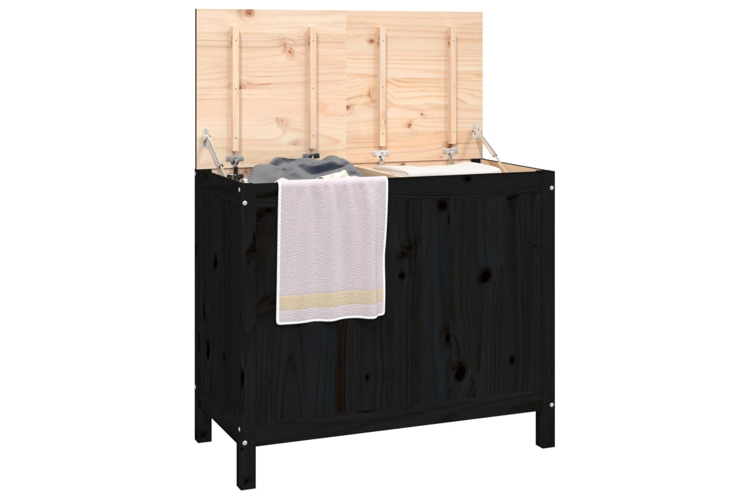 vidaXL 823583 Laundry Box Black 88.5x44x76cm Solid Wood Pine-3