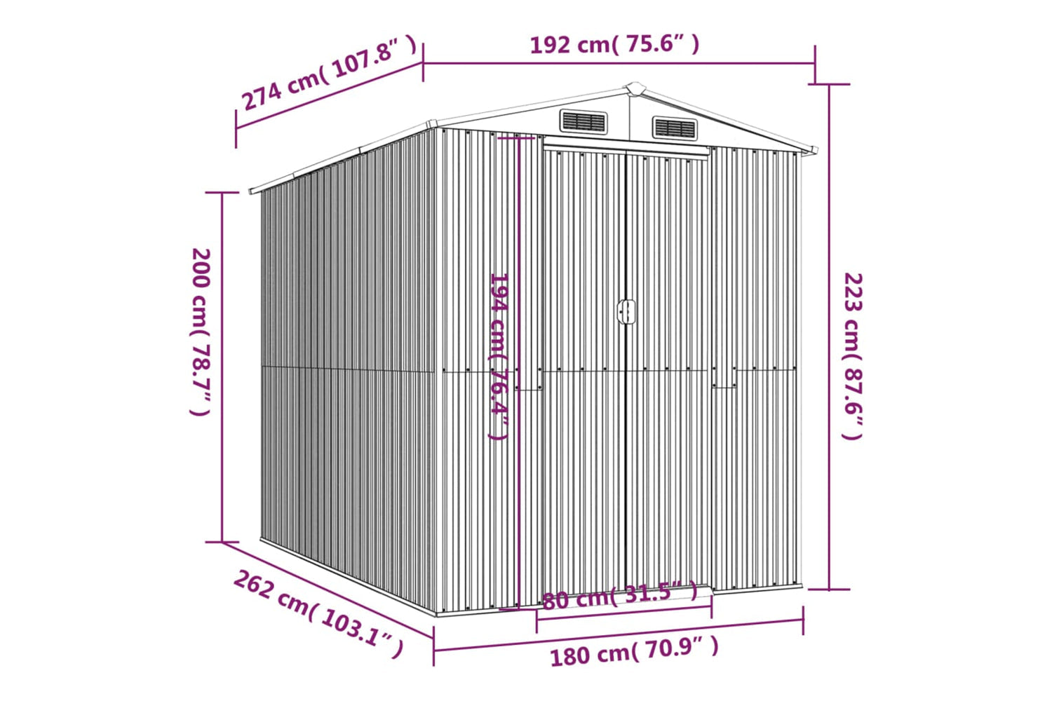 vidaXL 3147450 Garden Shed Anthracite 192x274x223cm Galvanised Steel-7