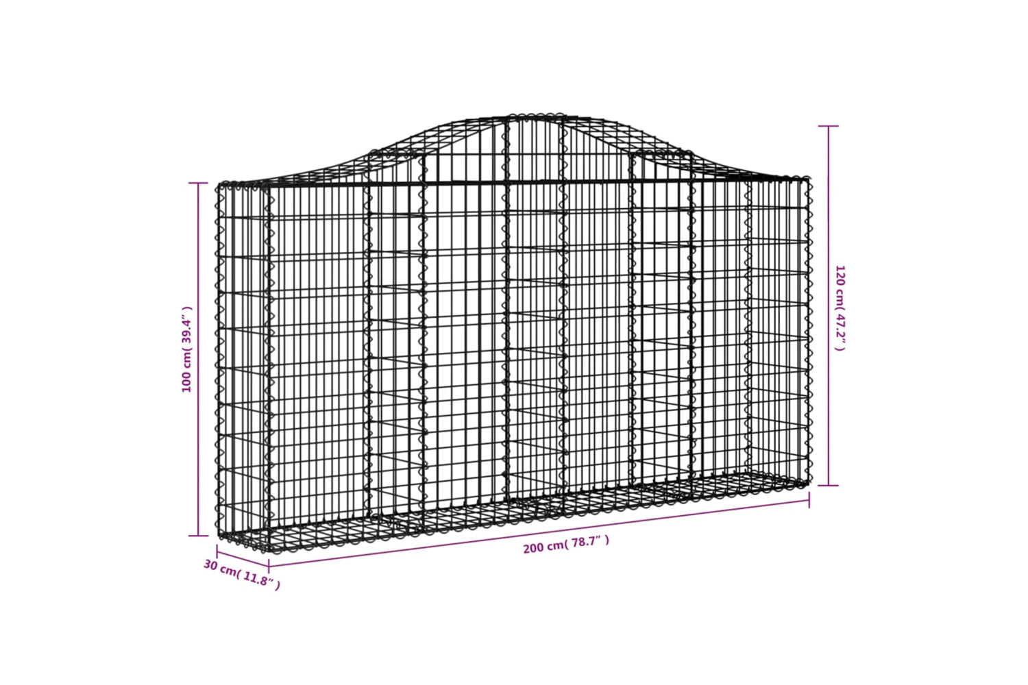 vidaXL 3145438 Arched Gabion Baskets 10 Pcs 200x30x100/120cm Galvanised Iron-5