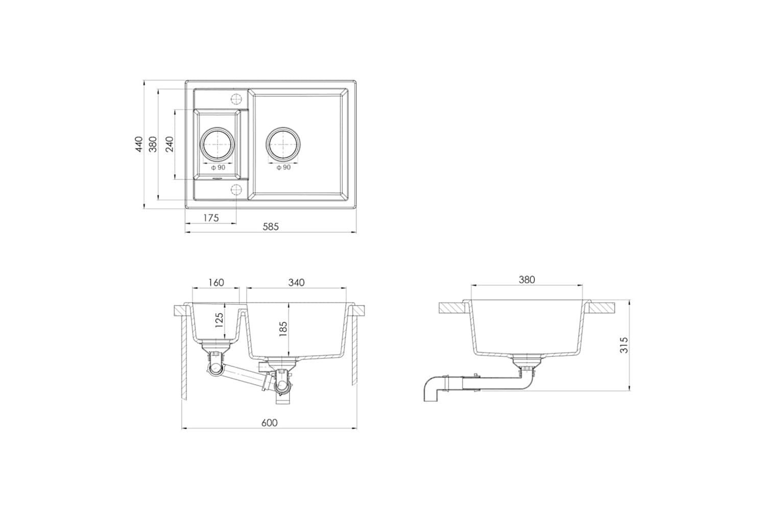 Vidaxl Kitchen Sink With Overflow Hole Double Basins White Granite-7