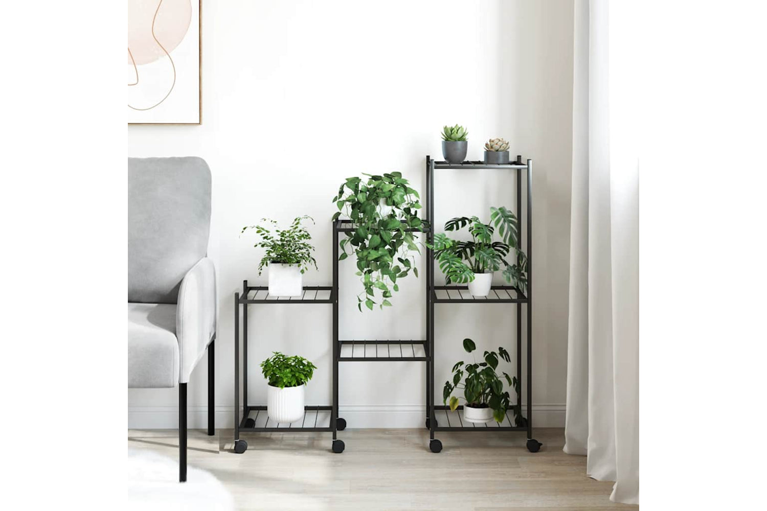vidaXL 343130 Flower Stand With Wheels 83x25x83.5cm Black Iron-2