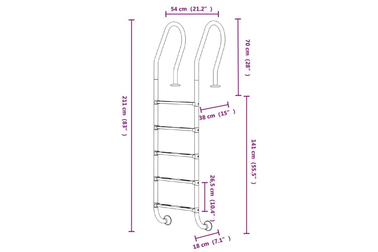 vidaXL 93463 Pool Ladder 54x38x211cm 304 Stainless Steel-5