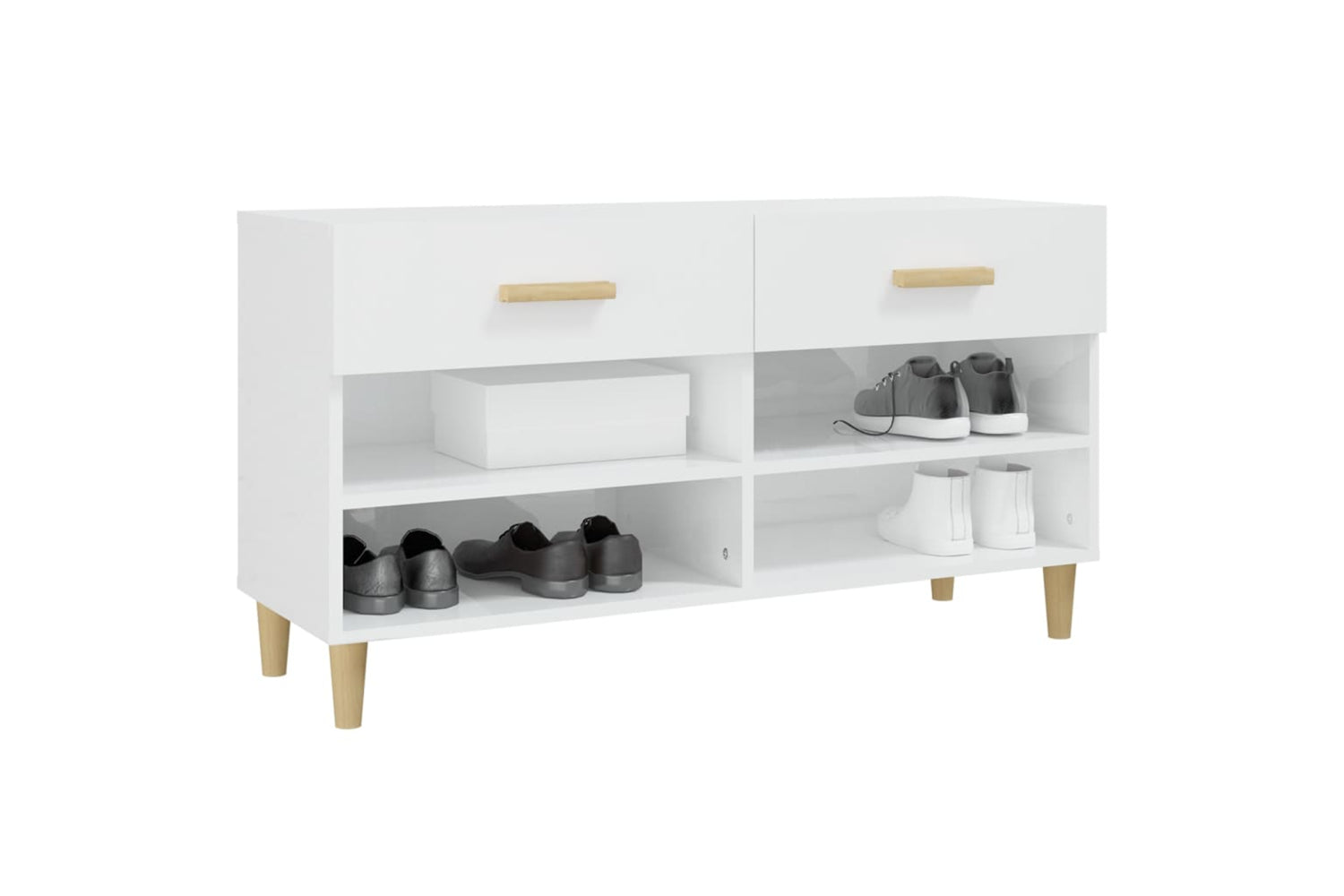 vidaXL 812822 Shoe Cabinet High Gloss White 102x35x55cm Engineered Wood-3