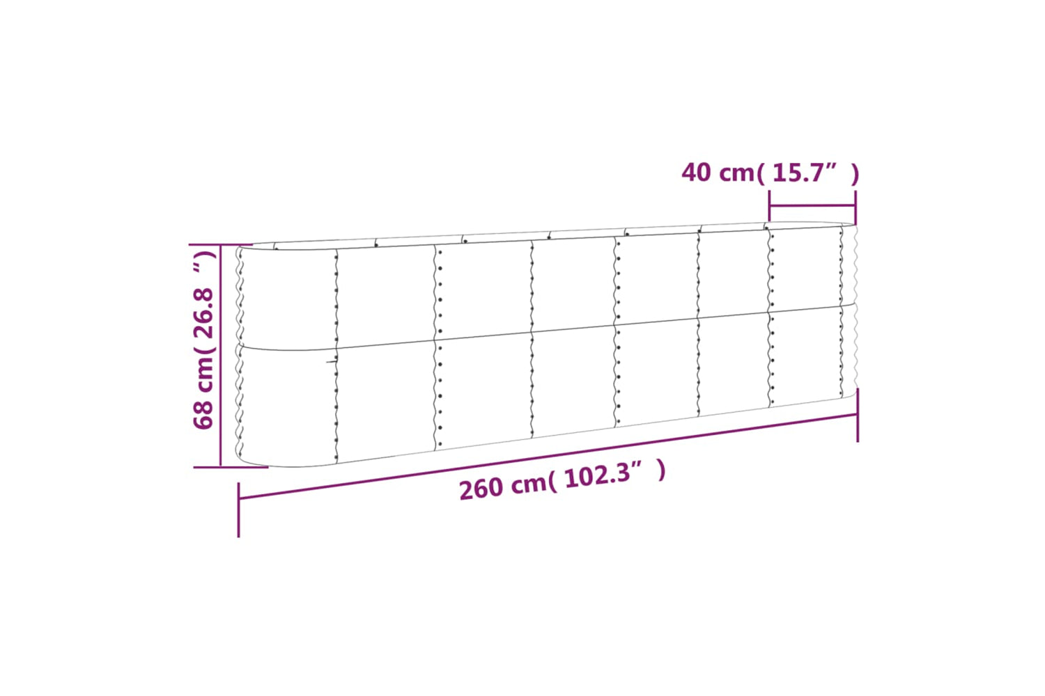 vidaXL 318907 Garden Raised Bed Powder-coated Steel 260x40x68cm Silver-5