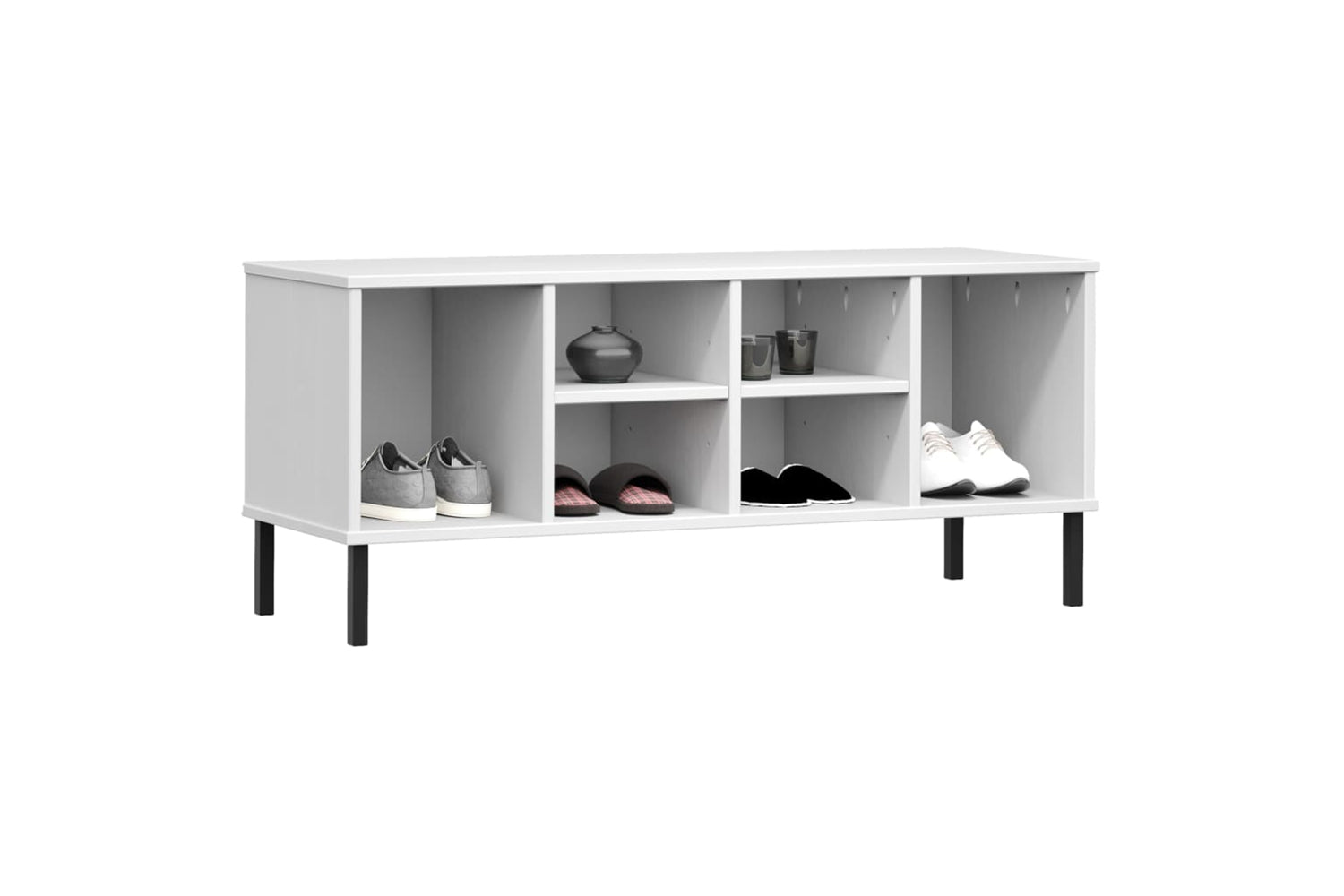 vidaXL 350996 Shoe Rack With Metal Legs White 106x35x45cm Solid Wood Oslo-2
