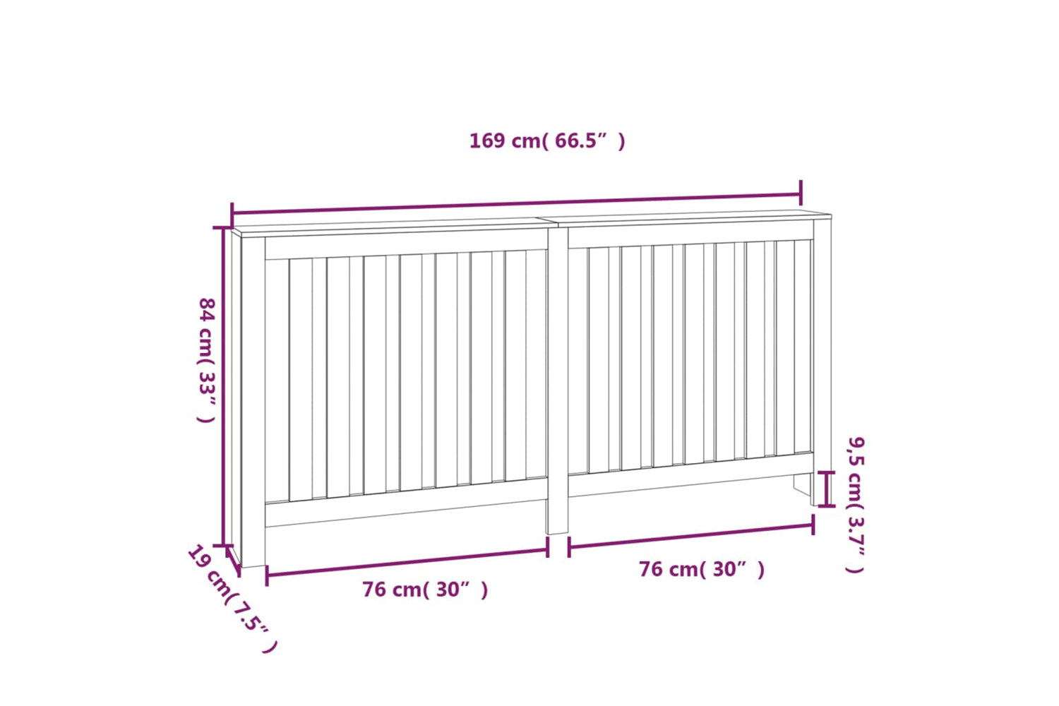 vidaXL 822582 Radiator Cover White 169x19x84cm Solid Wood Pine-7