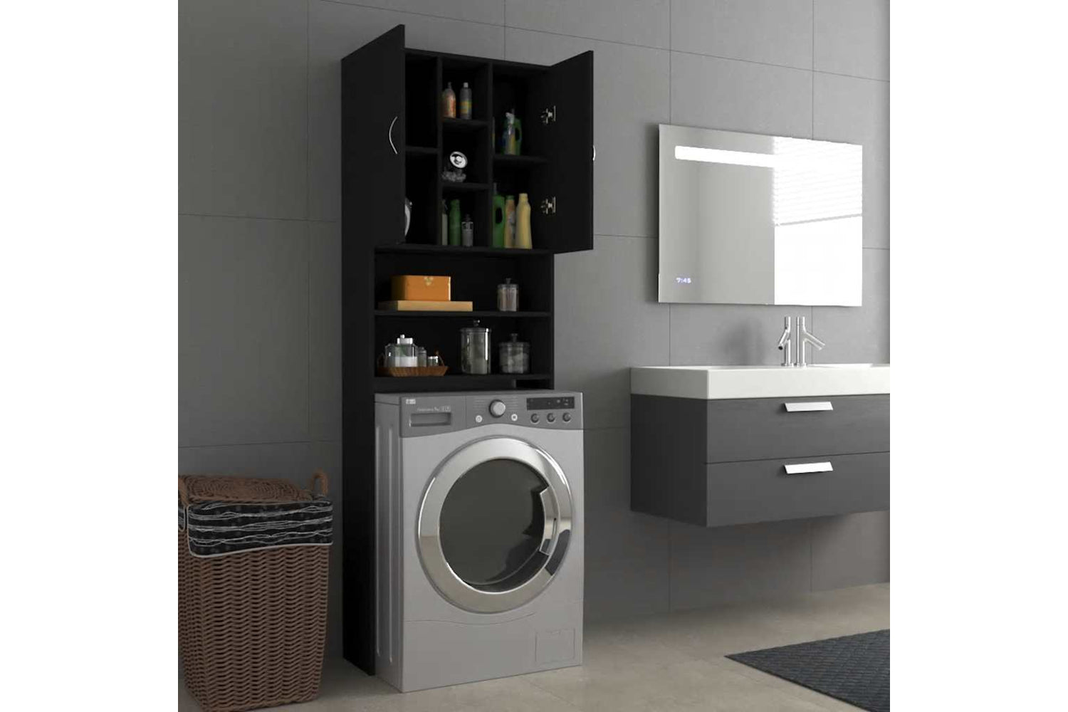 Vidaxl 808423 Washing Machine Cabinet Black 64x25.5x190 Cm-6