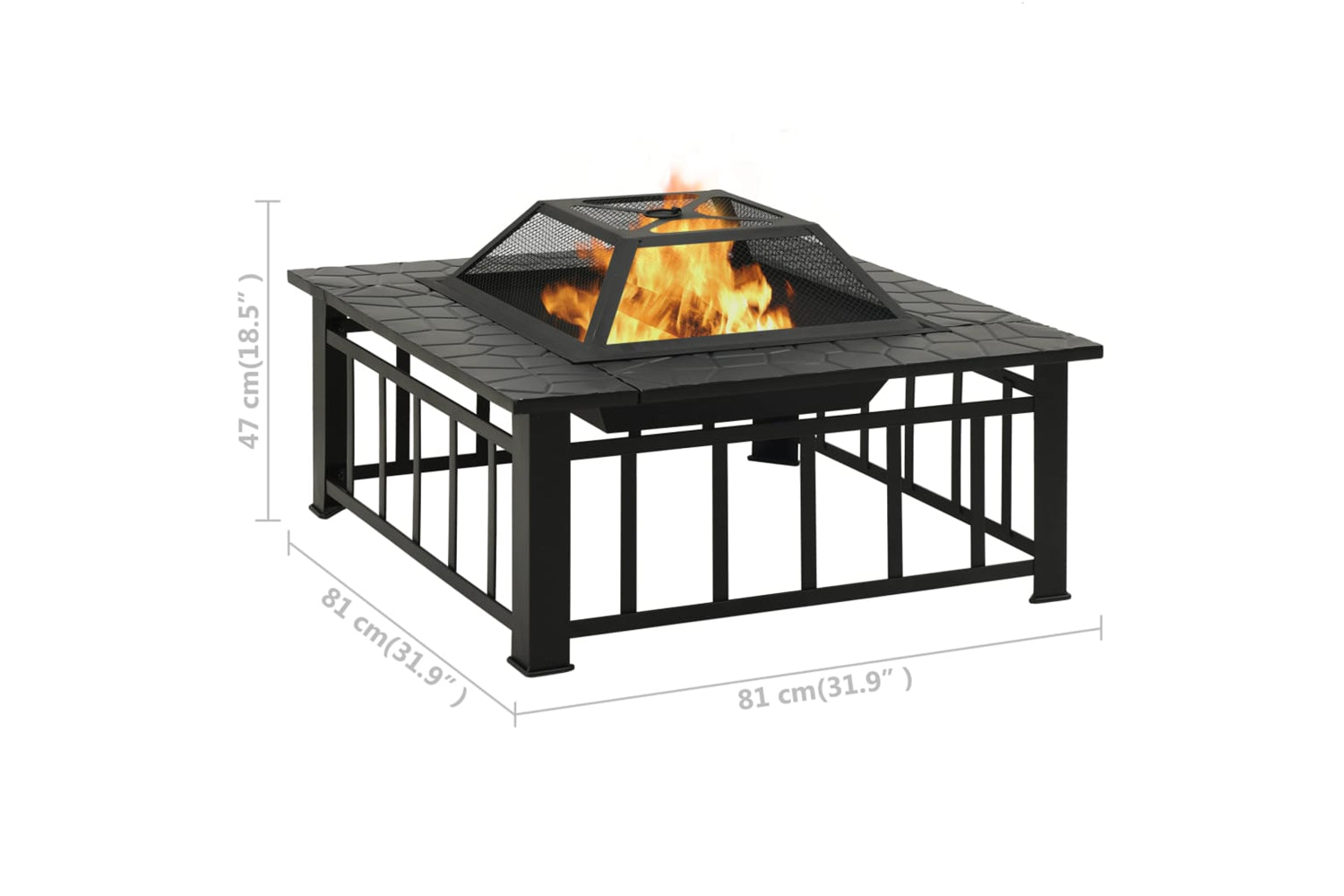 vidaXL 311888 Garden Fire Pit With Poker 81x81x47cm Xxl Steel-8