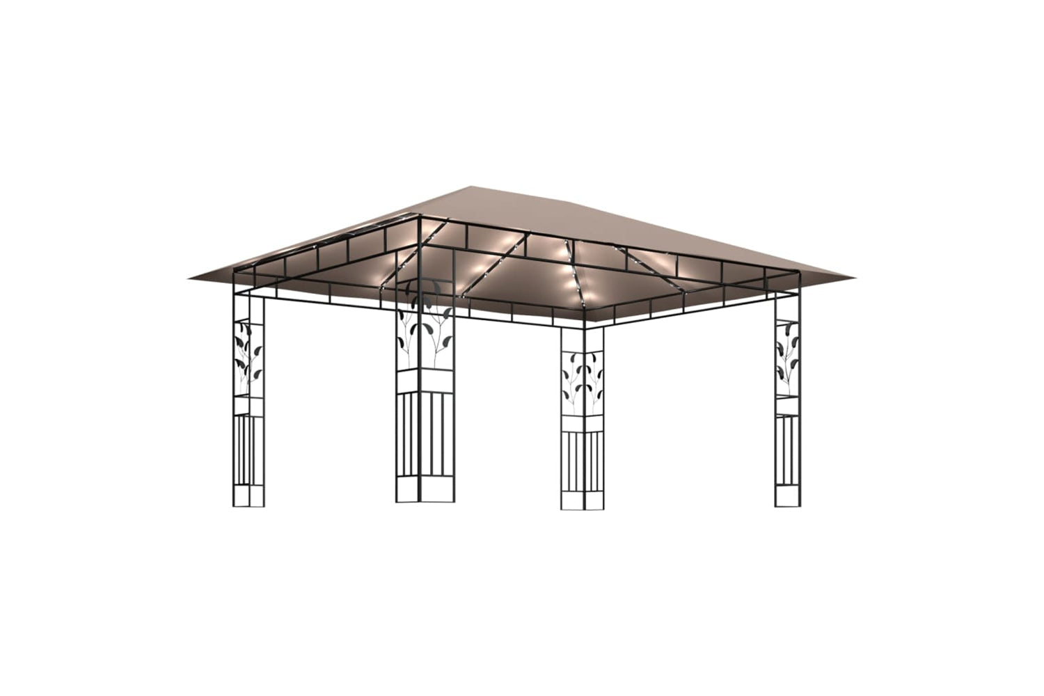 Vidaxl 3070319 Gazebo With Mosquito Net&led String Lights 4x3x2.73 M Taupe-3