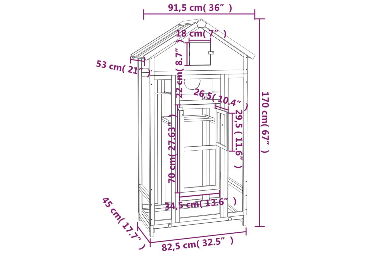 vidaXL 172252 Bird House Brown 91.5x53x170cm Solid Wood Pine-7