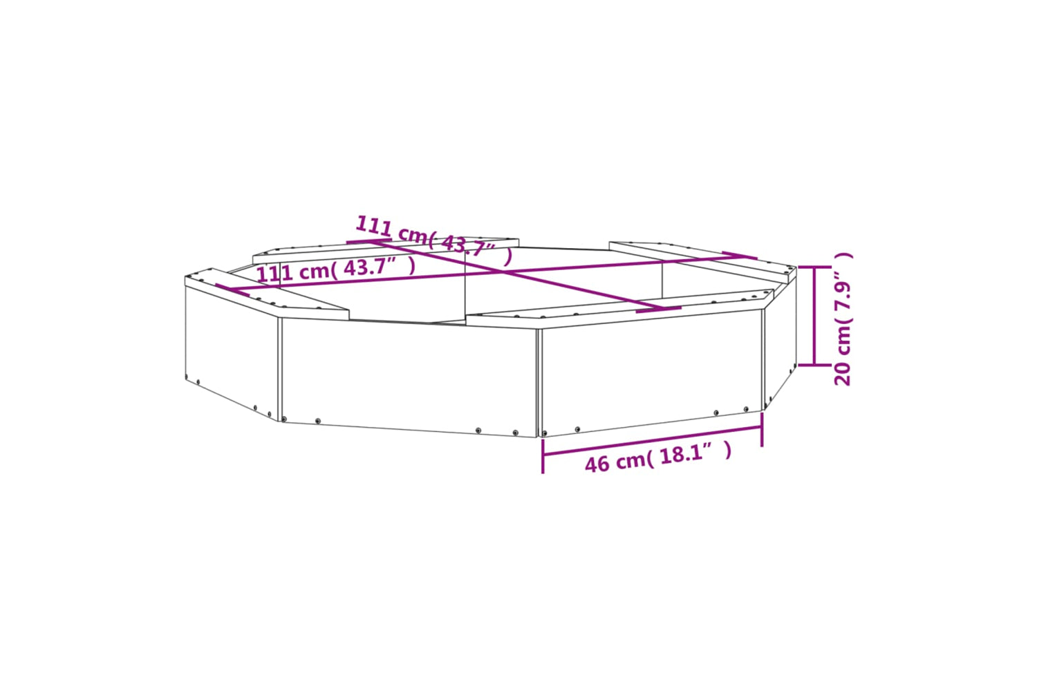 vidaXL 825013 Sandbox With Seats Black Octagon Solid Wood Pine-8