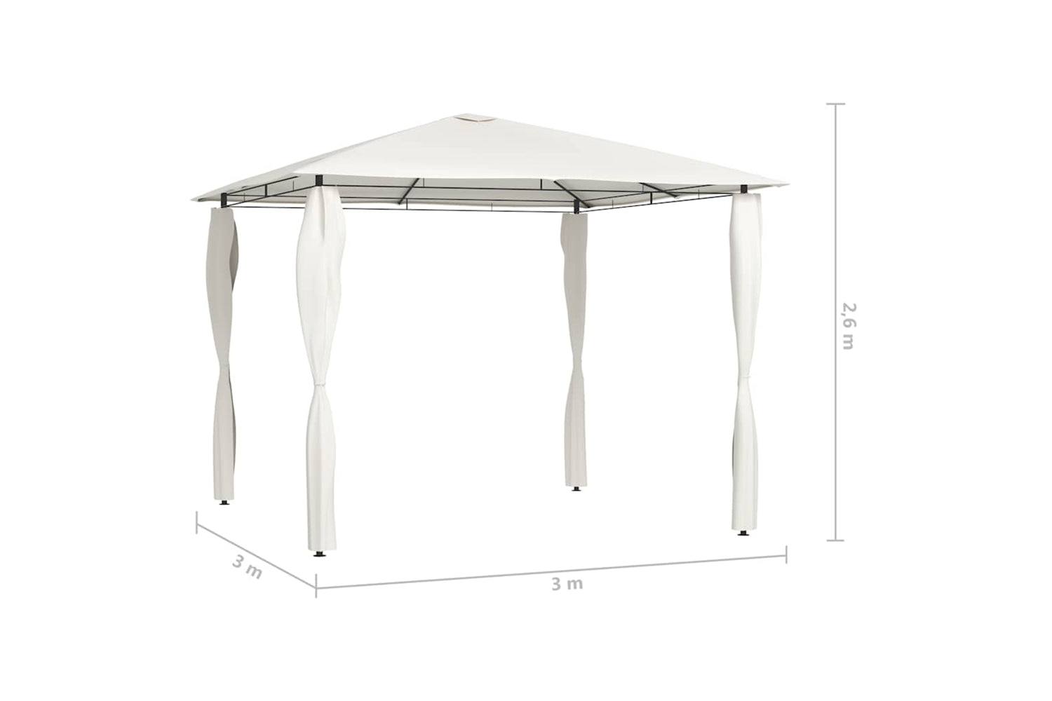 Vidaxl 313605 Gazebo With Post Covers 3x3x2.6 M Cream 160 G/mâ²-4