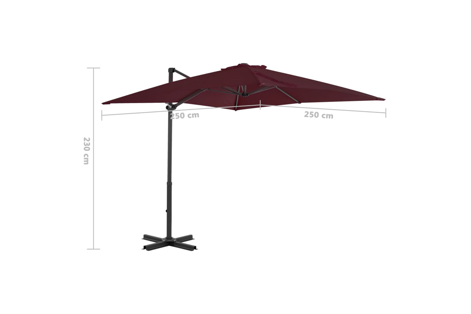 vidaXL 312304 Cantilever Umbrella With Aluminium Pole Bordeaux Red 250x250cm-8