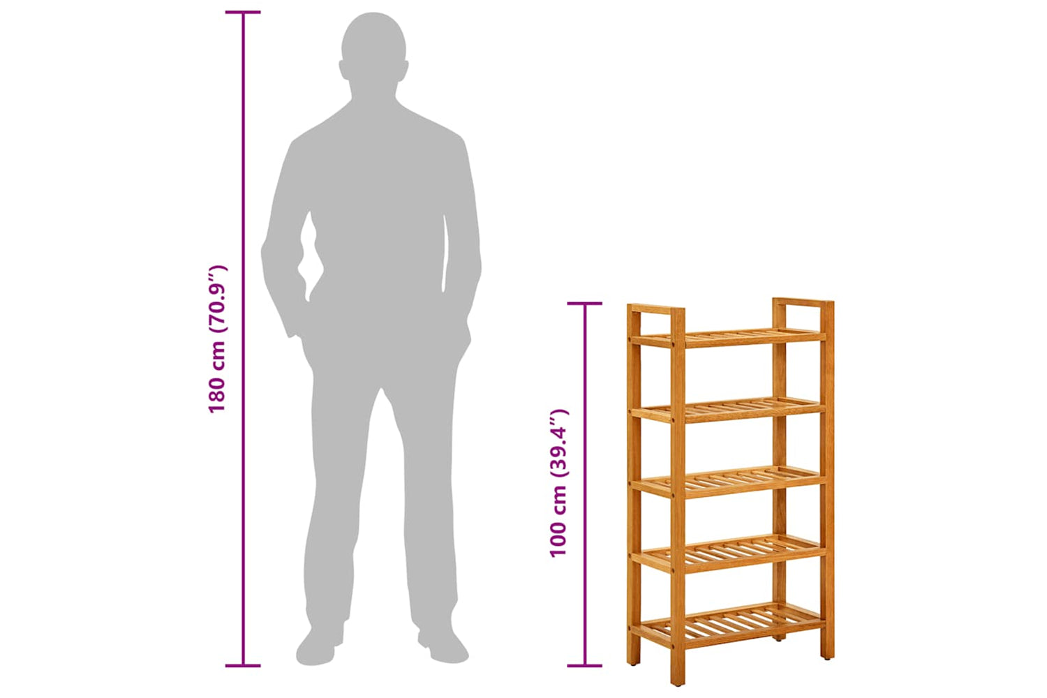 vidaXL 331747 Shoe Rack With 5 Shelves 50x27x100cm Solid Oak Wood-7