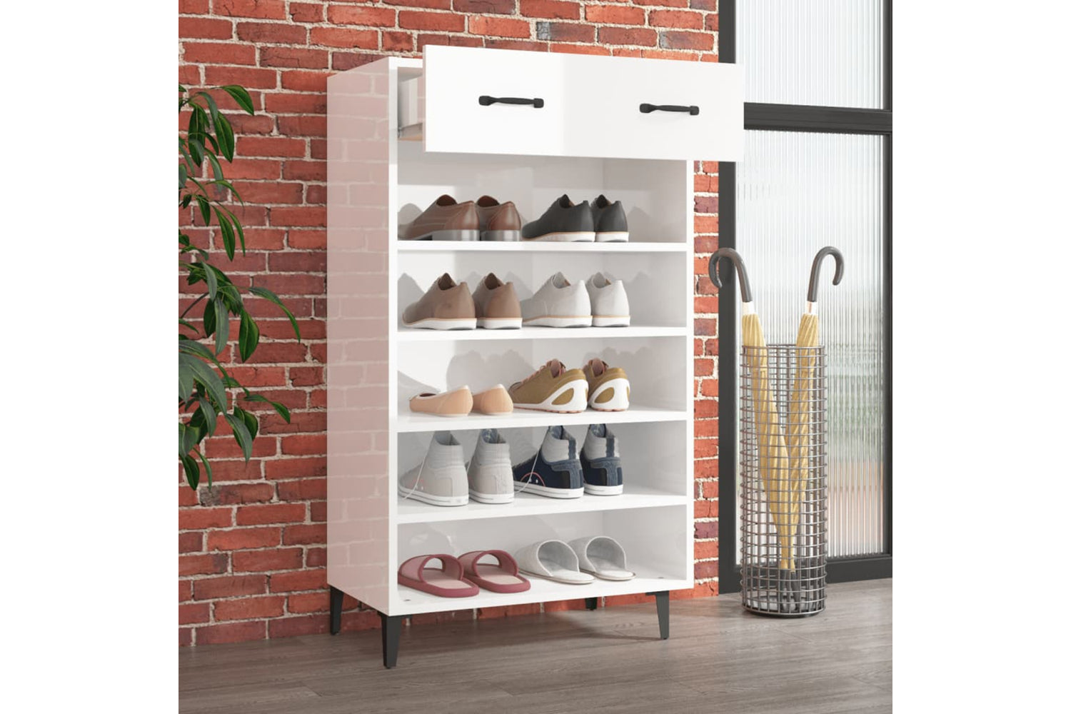 vidaXL 812795 Shoe Cabinet High Gloss White 60x35x105cm Engineered Wood-2