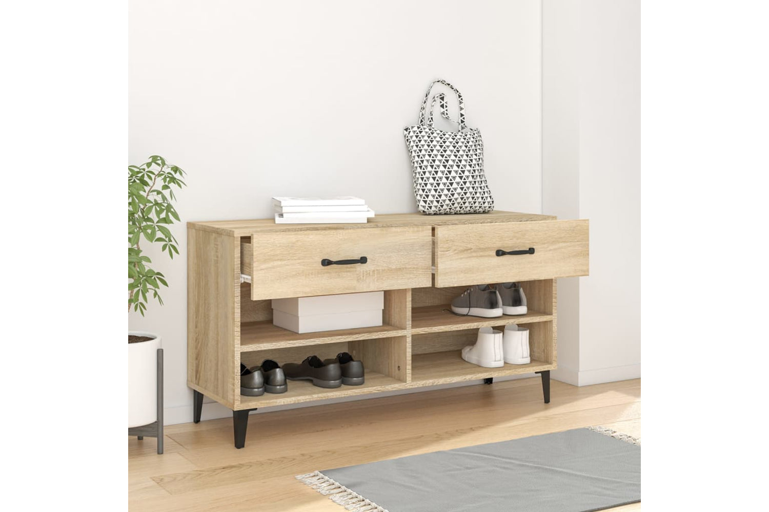 vidaXL 812828 Shoe Cabinet Sonoma Oak 102x35x55cm Engineered Wood-2