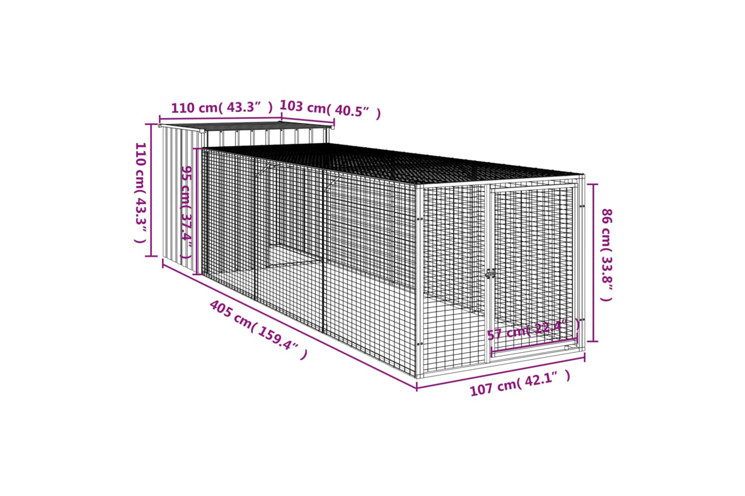 vidaXL 3189094 Chicken Cage With Run Light Grey 110x405x110cm Galvanised Steel-7