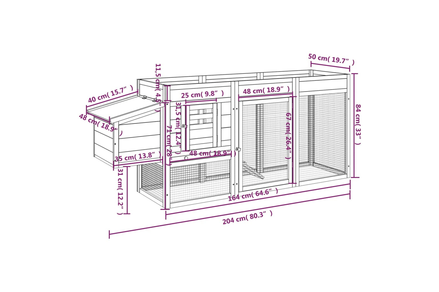 vidaXL 172236 Chicken Coop Brown 204x50x84cm Solid Wood Pine-7
