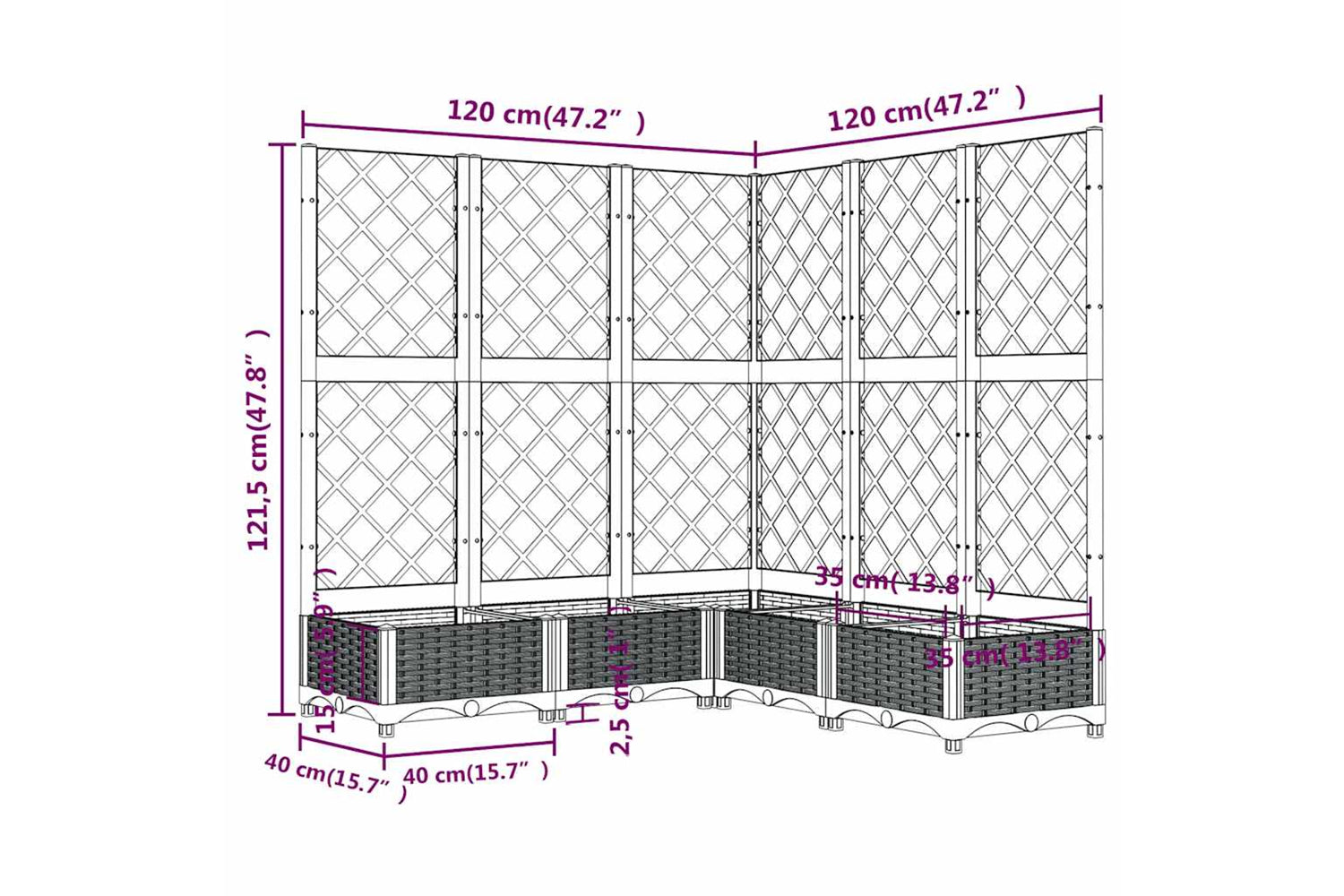 vidaXL Garden Planter With Trellis Dark Grey 120x120x121.5cm Pp-7