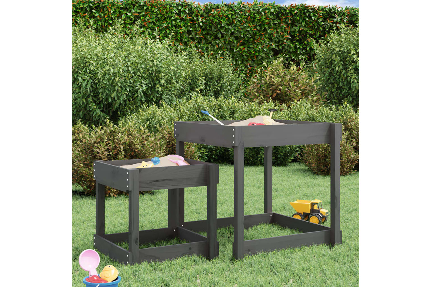 vidaXL 825053 Sand Tables 2 Pcs Grey Solid Wood Pine-2
