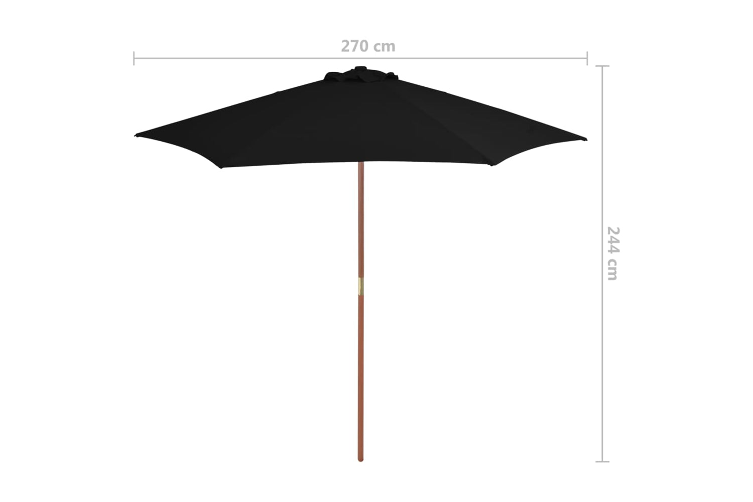 vidaXL 313762 Outdoor Parasol With Wooden Pole Black 270cm-6
