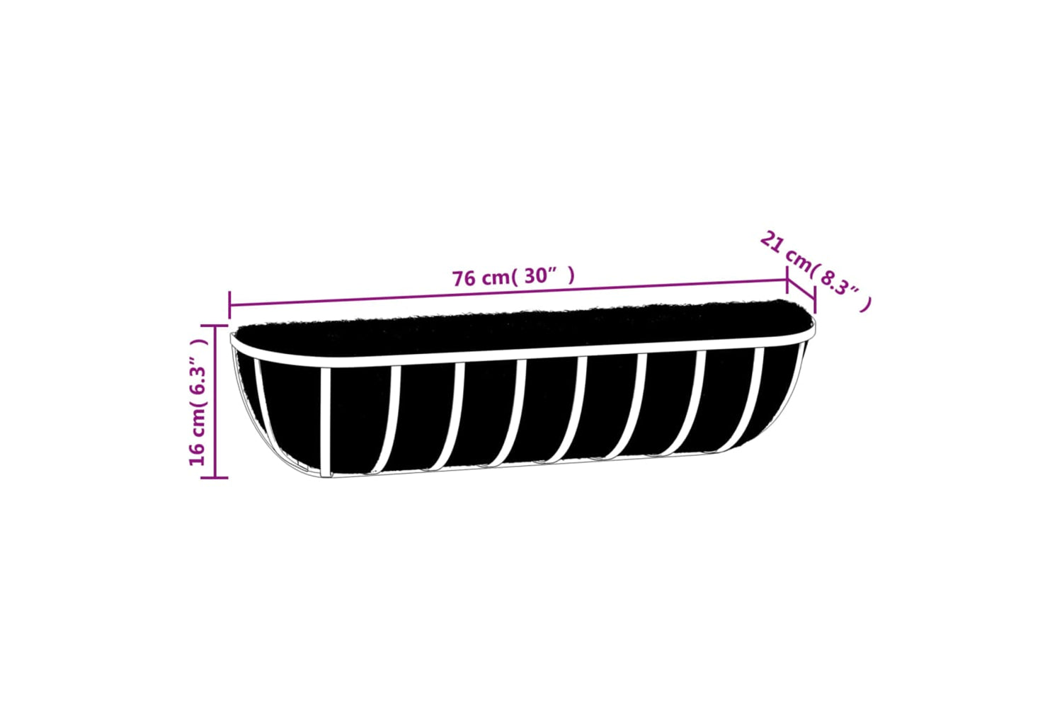 vidaXL 319355 Wall Troughs 2 Pcs With Coco Liners Black 76x21x16cm Steel-5