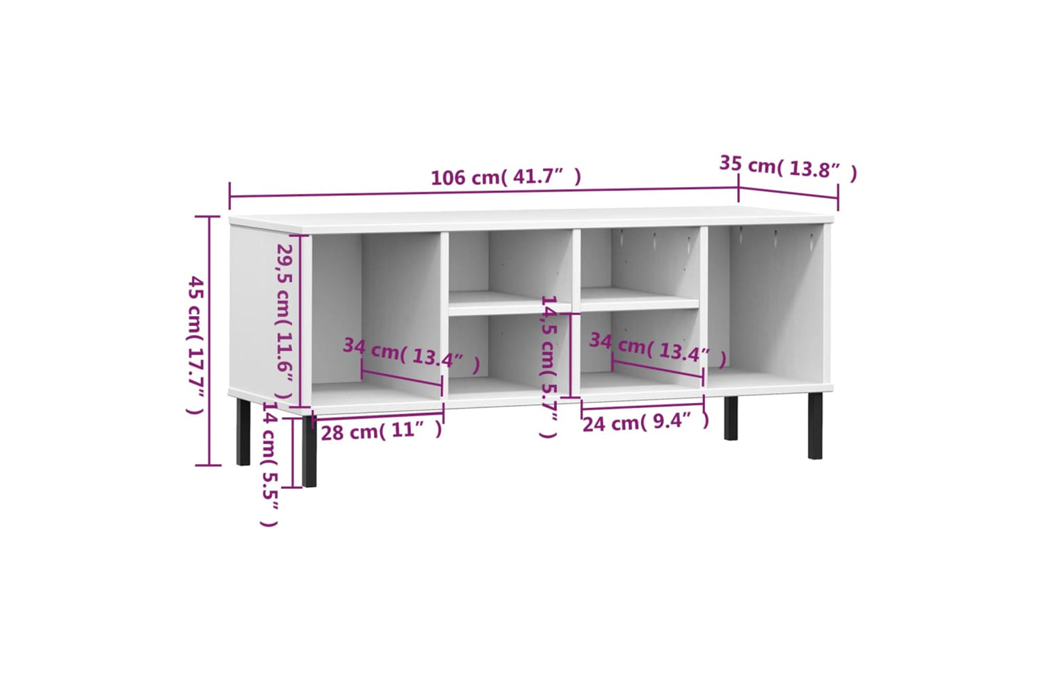 vidaXL 350996 Shoe Rack With Metal Legs White 106x35x45cm Solid Wood Oslo-6