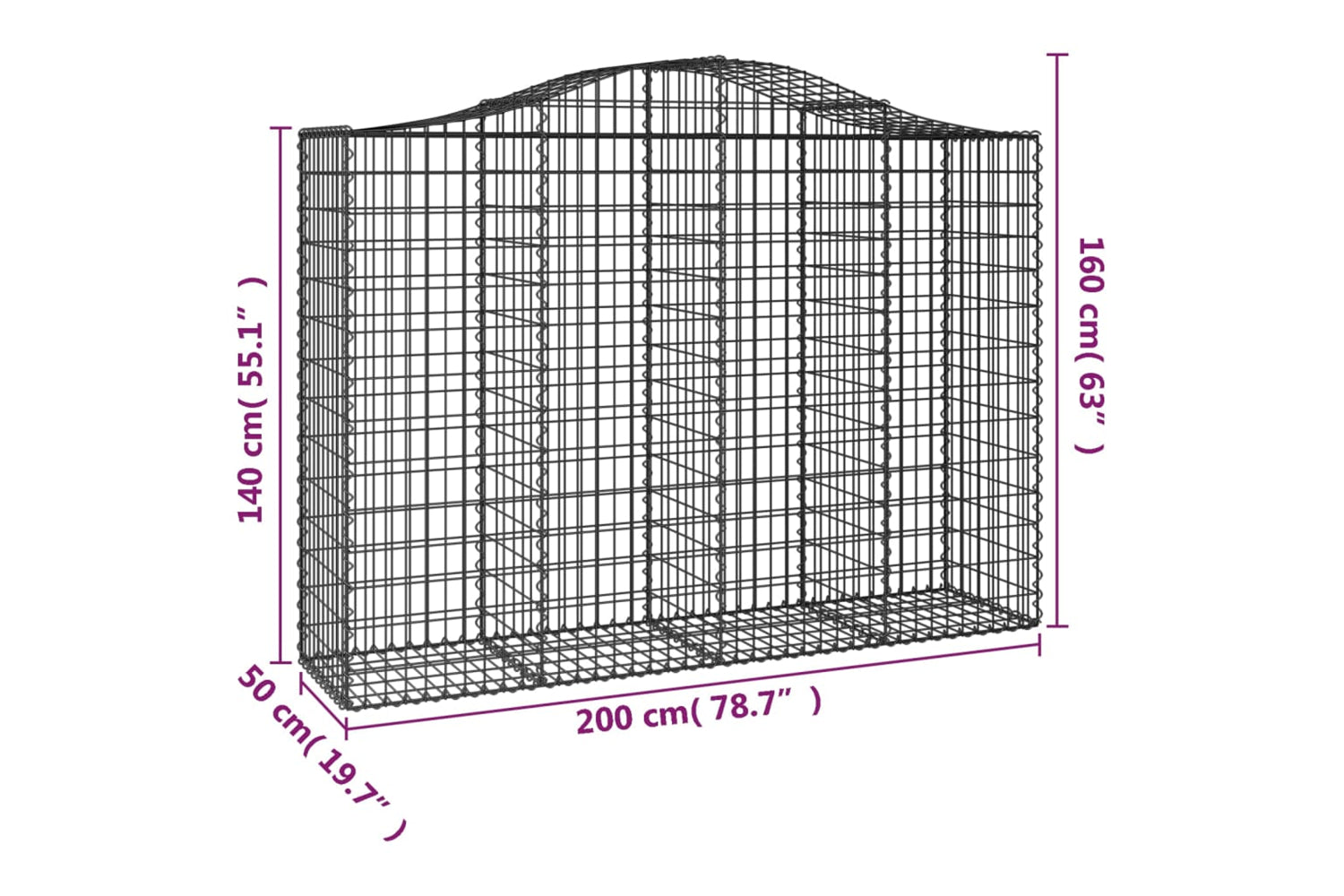vidaXL 153397 Arched Gabion Basket 200x50x140/160cm Galvanised Iron-4