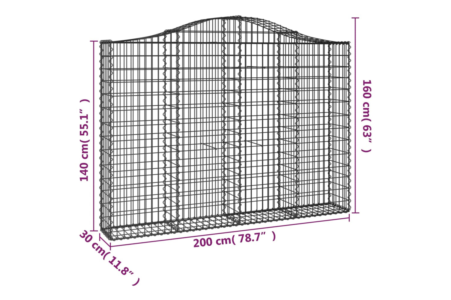 vidaXL 153387 Arched Gabion Basket 200x30x140/160cm Galvanised Iron-4
