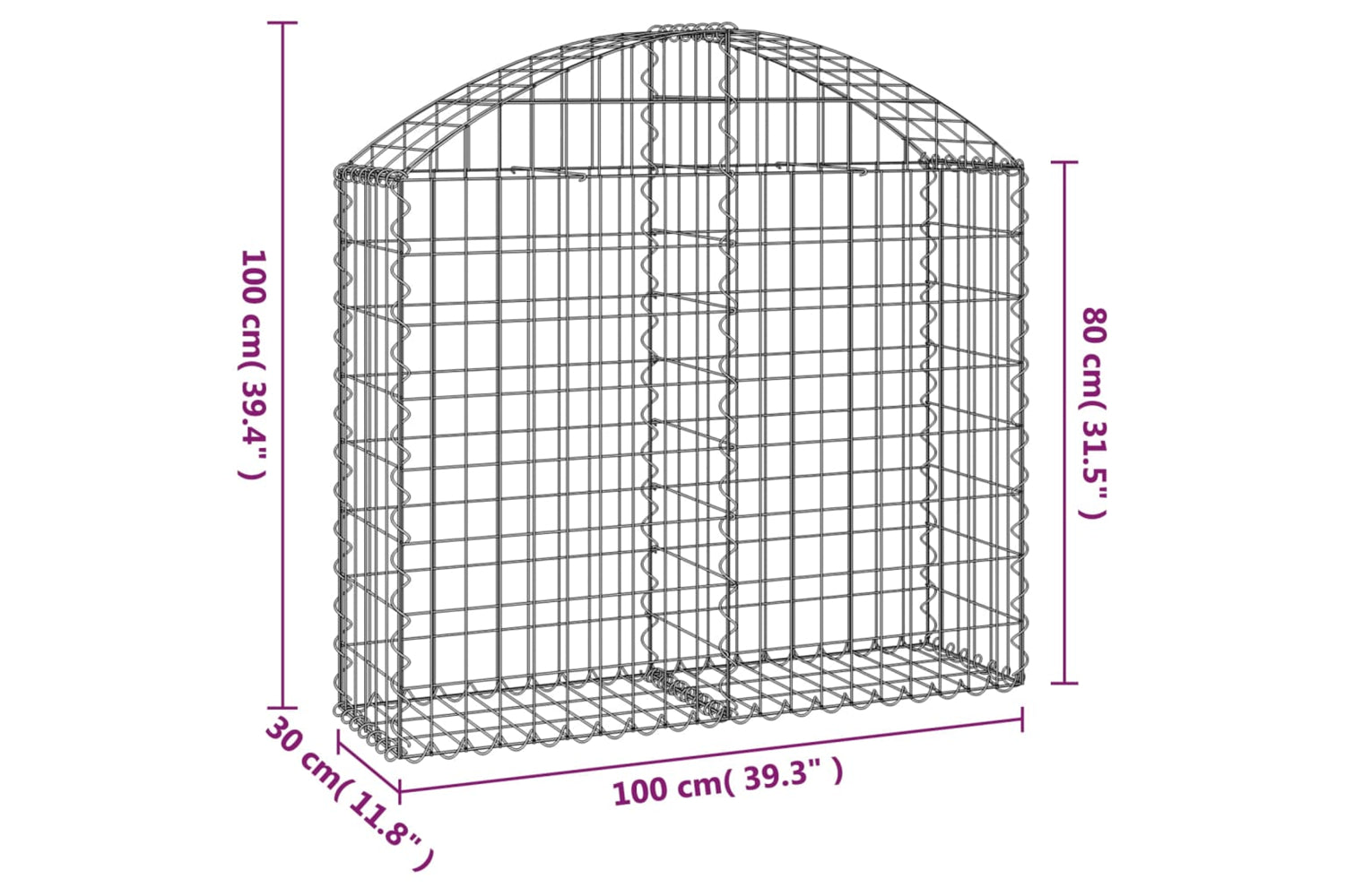 vidaXL 153424 Arched Gabion Basket 100x30x80/100cm Galvanised Iron-4