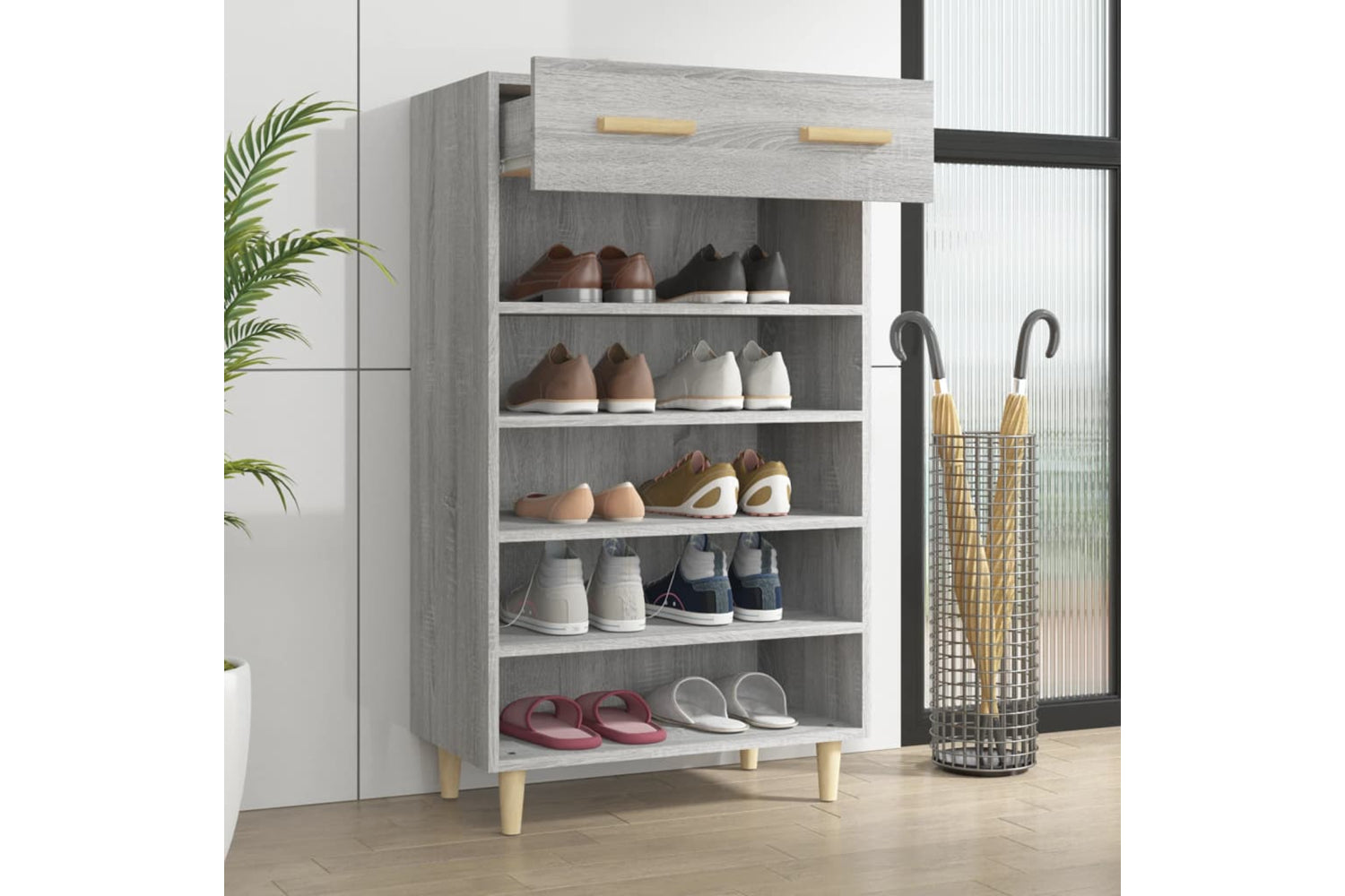 vidaXL 817556 Shoe Cabinet Grey Sonoma 60x35x105cm Engineered Wood-2