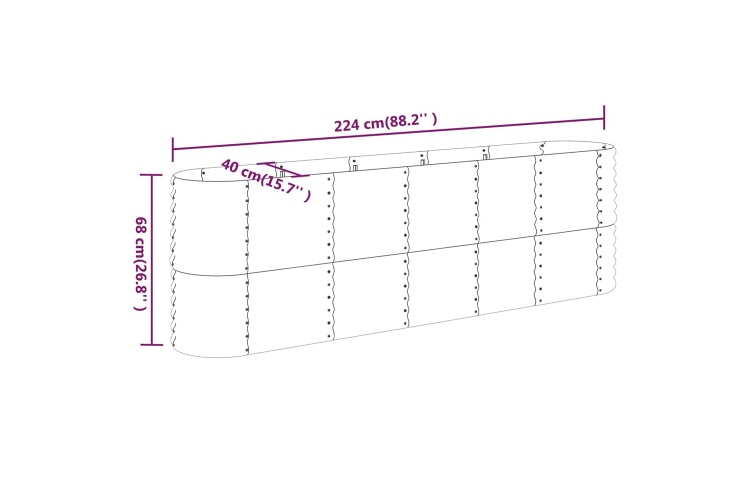 vidaXL 318898 Garden Raised Bed Powder-coated Steel 224x40x68cm Green-5